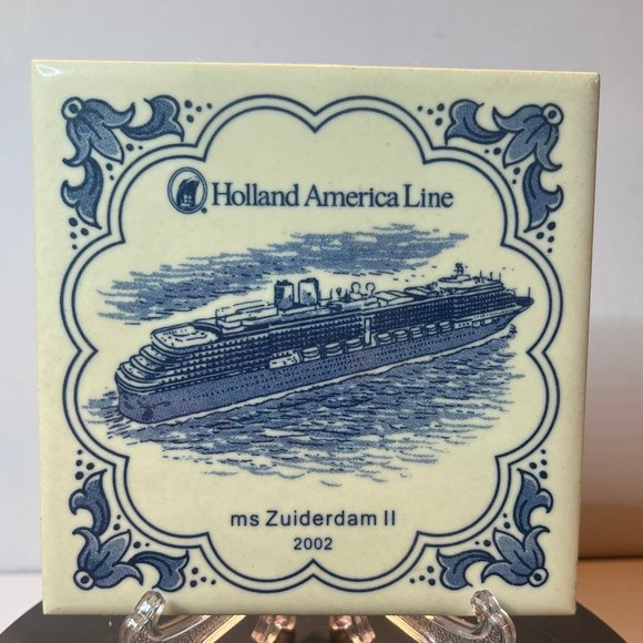 Vintage Holland America Line Blue Delft Tile Coasters ms Zuiderdam II 2002 - Picture 1 of 2